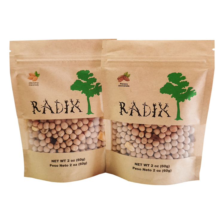 Custom Digital Printed Brown Kraft Paper Stand Up Pouch with Window for Candied Nuts & Snacks (2oz / 60g) Gallery 3