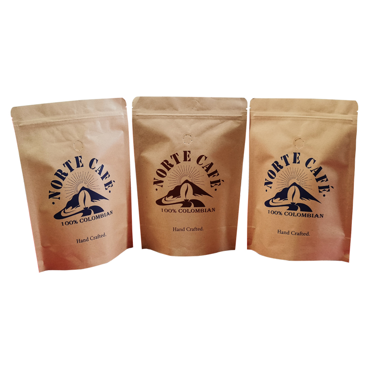 Custom Printed Matte-Shield Kraft Paper Stand Up Coffee Bag with Degassing Valve