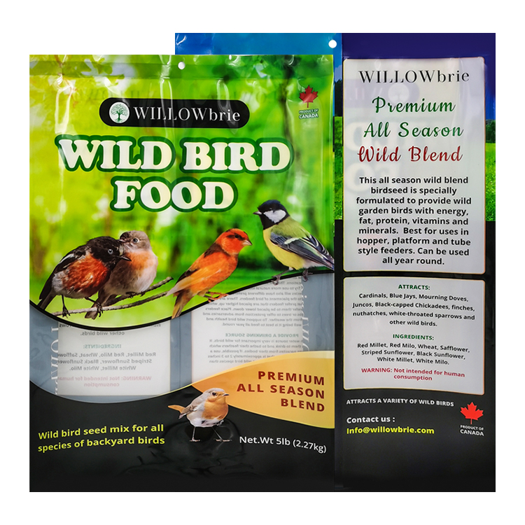 Custom PA/PE Back-Seal Pouch with Clear Window for 5lb (2.27kg) Bulk Bird Food & Pet Feed