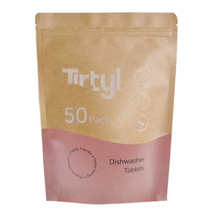 Custom Printed 100% Compostable Kraft Stand Up Pouch with PBS Zipper for Dishwasher Tablets Gallery 3