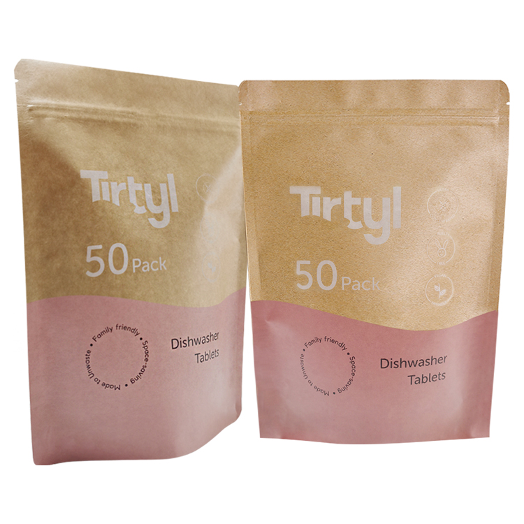 Custom Printed 100% Compostable Kraft Stand Up Pouch with PBS Zipper for Dishwasher Tablets Gallery 5