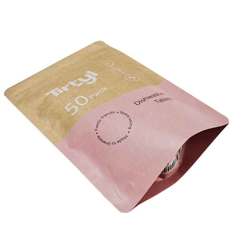 Custom Printed 100% Compostable Kraft Stand Up Pouch with PBS Zipper for Dishwasher Tablets Gallery 6