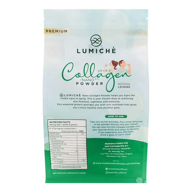 Custom Matte Flat Bottom Pouch (8-Side Seal) for Collagen Powder and Supplement Stick Packs Gallery 4