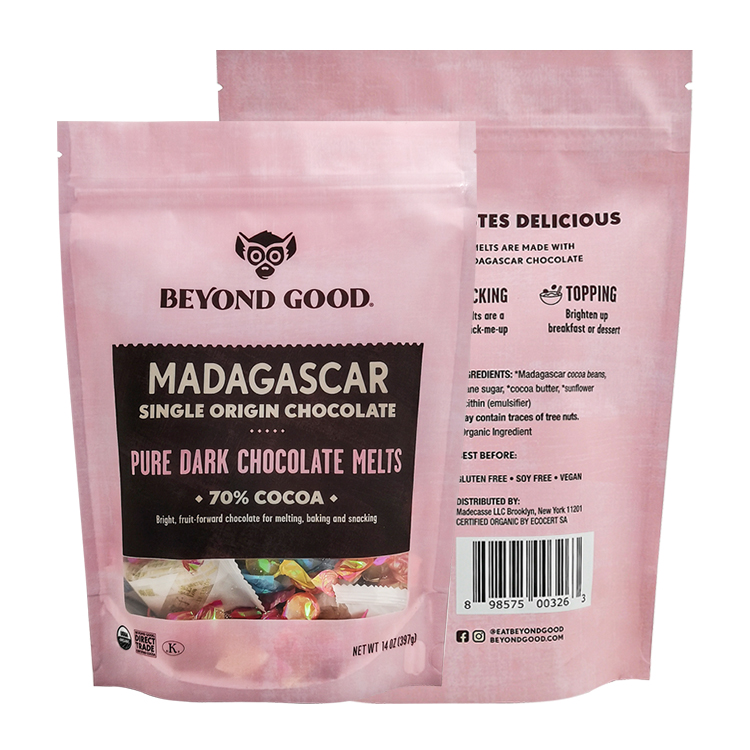 Custom Spot UV Stand Up Pouch with Clear Window for 14oz (397g) Chocolate Melts & Baking Chips