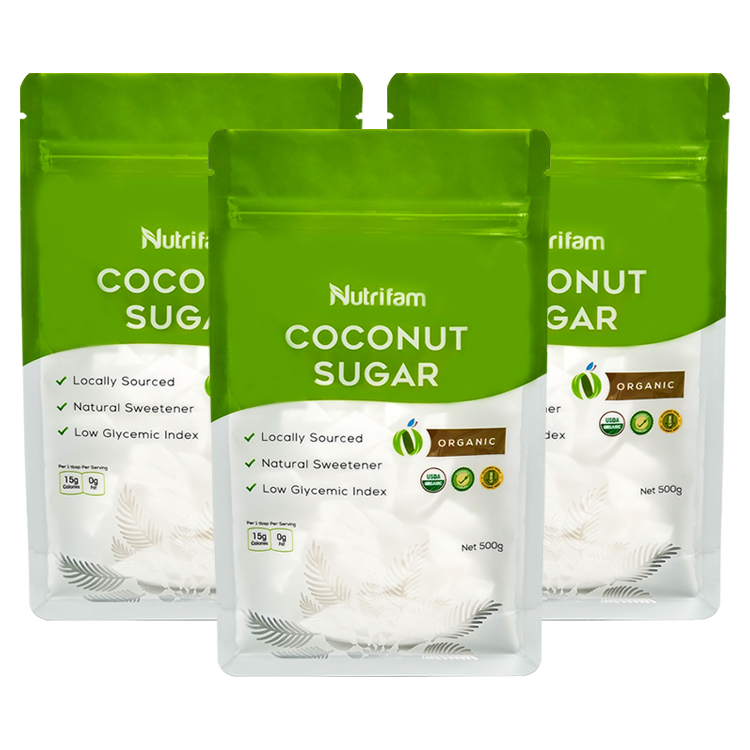 Custom Matte 8-Side Seal Flat Bottom Pouch with Clear Leaf Window for 500g Organic Coconut Sugar Gallery 2
