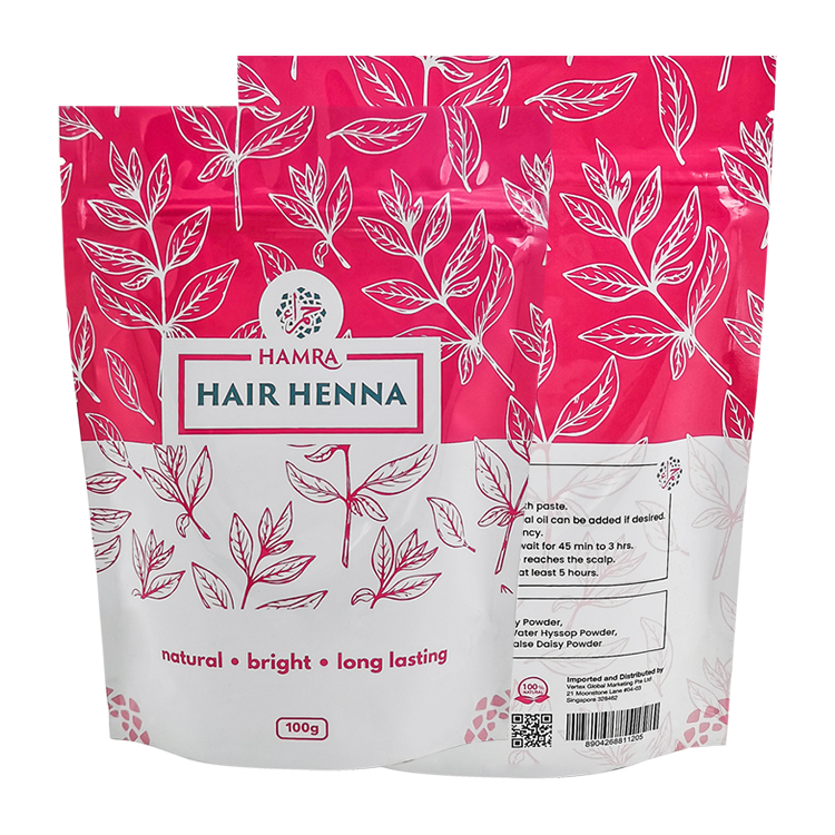 Custom Digital Printed Stand Up Pouch with Zipper for 100g Hair Henna & Herbal Powders