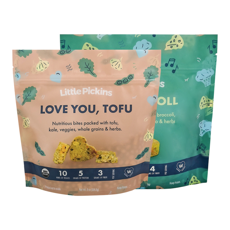 Custom Digital Printed Matte Stand Up Pouch for 8oz Frozen Organic Toddler Food & Bites