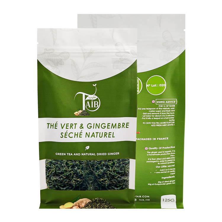 Custom Matte Flat Bottom Tea Pouch with Clear Window (Matopp/VMPET/PE) for 125g Loose Leaf Green Tea & Herbal Blends