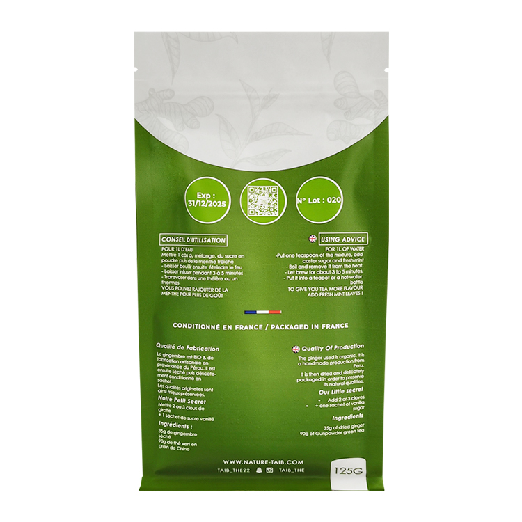 Custom Matte Flat Bottom Tea Pouch with Clear Window (Matopp/VMPET/PE) for 125g Loose Leaf Green Tea & Herbal Blends Gallery 4