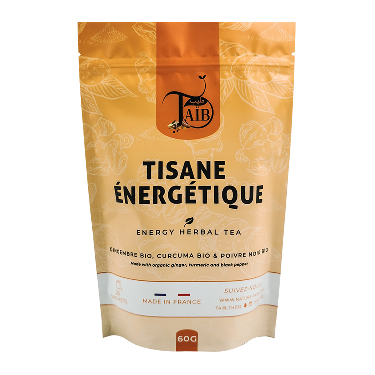 Custom Printed Matte White Kraft Flat Bottom Pouch (8-Side Seal) with Zipper for Organic Wellness Tea & Herbs Gallery 2