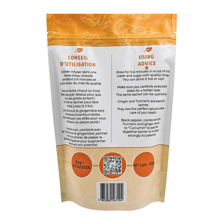 Custom Printed Matte White Kraft Flat Bottom Pouch (8-Side Seal) with Zipper for Organic Wellness Tea & Herbs Gallery 3