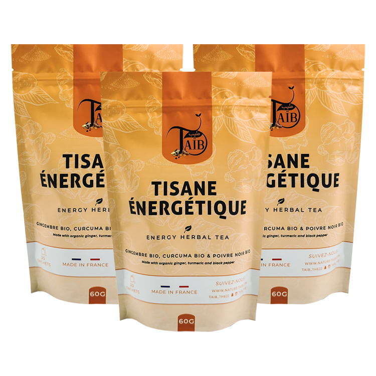 Custom Printed Matte White Kraft Flat Bottom Pouch (8-Side Seal) with Zipper for Organic Wellness Tea & Herbs Gallery 6
