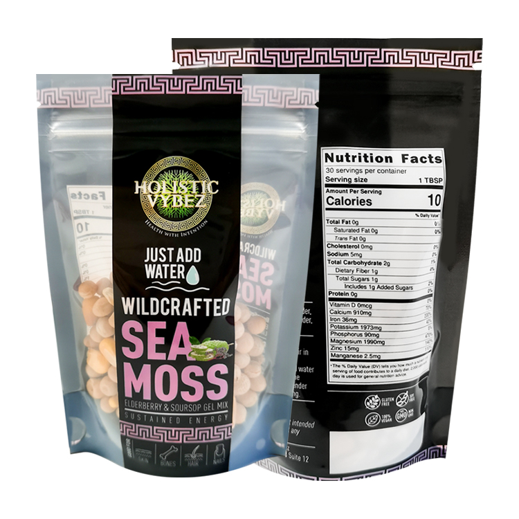 Custom Digital Printed High-Clarity Stand Up Pouch with Window for Dried Sea Moss & Superfood Powders
