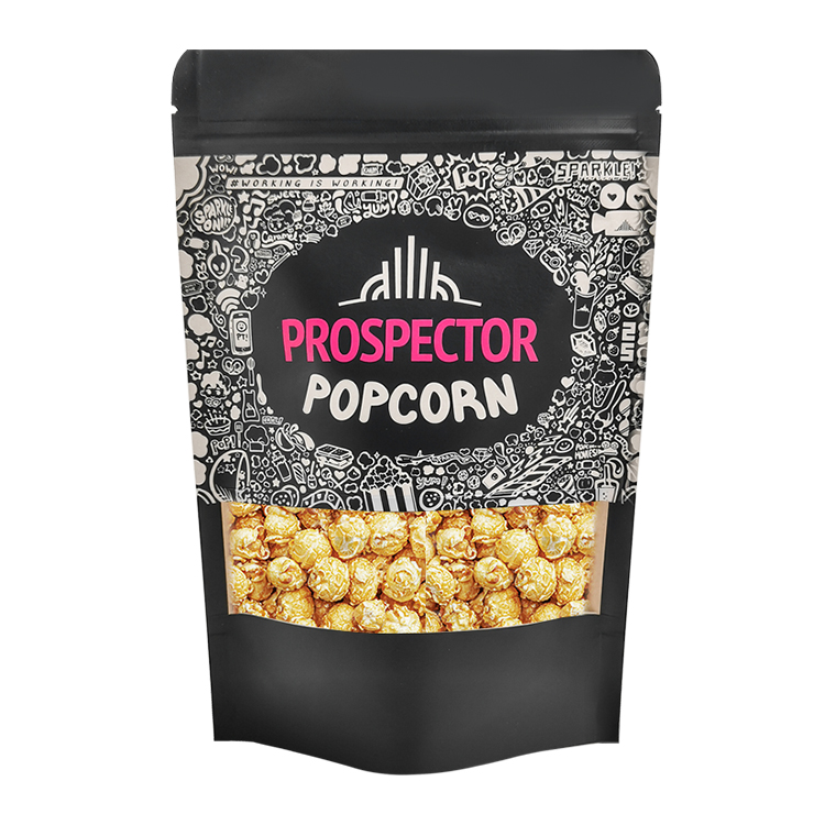 Custom Printed Matte Black Kraft Stand Up Pouch with Window (140 Micron) for Gourmet Popcorn & Snacks Gallery 3