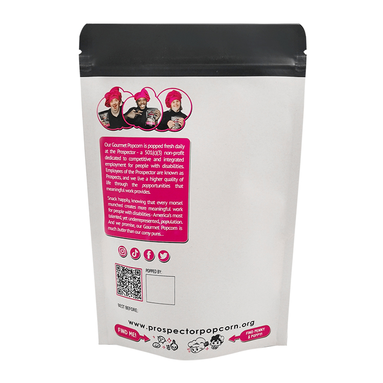 Custom Printed Matte Black Kraft Stand Up Pouch with Window (140 Micron) for Gourmet Popcorn & Snacks Gallery 4