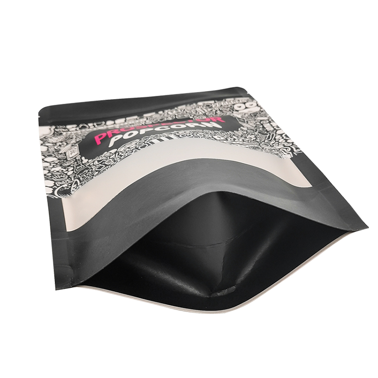 Custom Printed Matte Black Kraft Stand Up Pouch with Window (140 Micron) for Gourmet Popcorn & Snacks Gallery 6