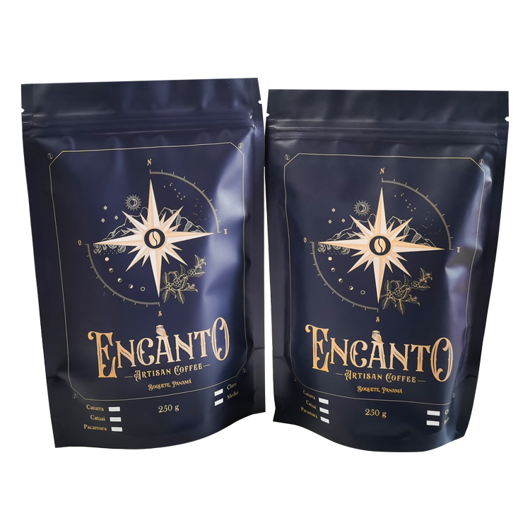 Custom Printed Matte Stand-Up Coffee Pouch (MATOPP/VMPET/PE) with Degassing Valve for 250g Specialty Beans