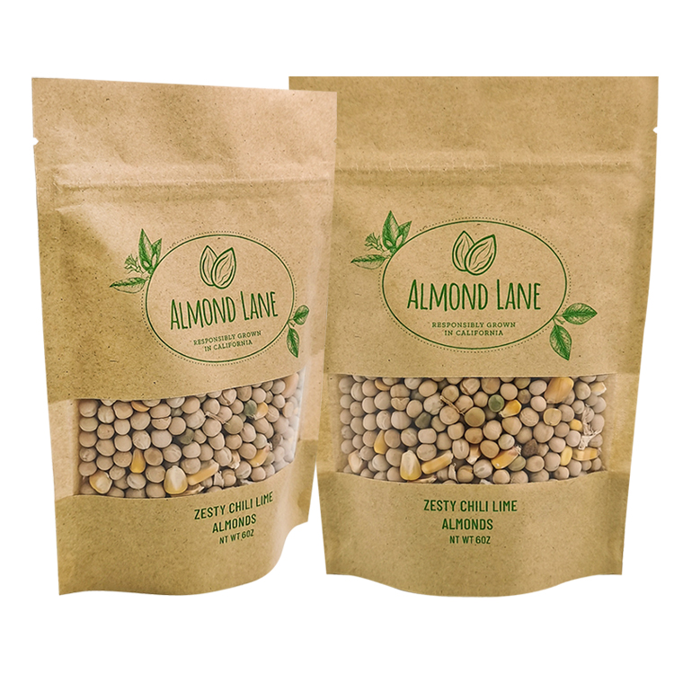 Custom Printed Brown Kraft Stand-Up Pouch with Full Horizontal Window for 6oz Nuts & Seeds Gallery 5