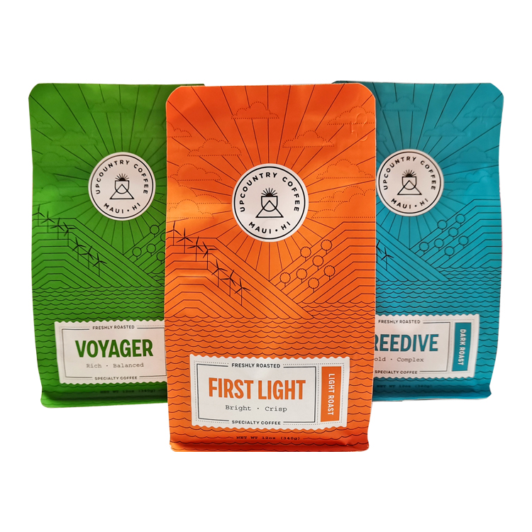 Custom 100% Compostable Flat Bottom Coffee Pouch (White Kraft/PLA) with PLA Valve & Zipper for 12oz Beans