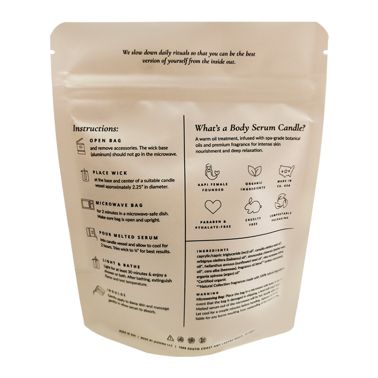 Custom 100% Compostable Microwave-Safe Stand-Up Pouch for 120g Body Serum Candle Refills Gallery 3
