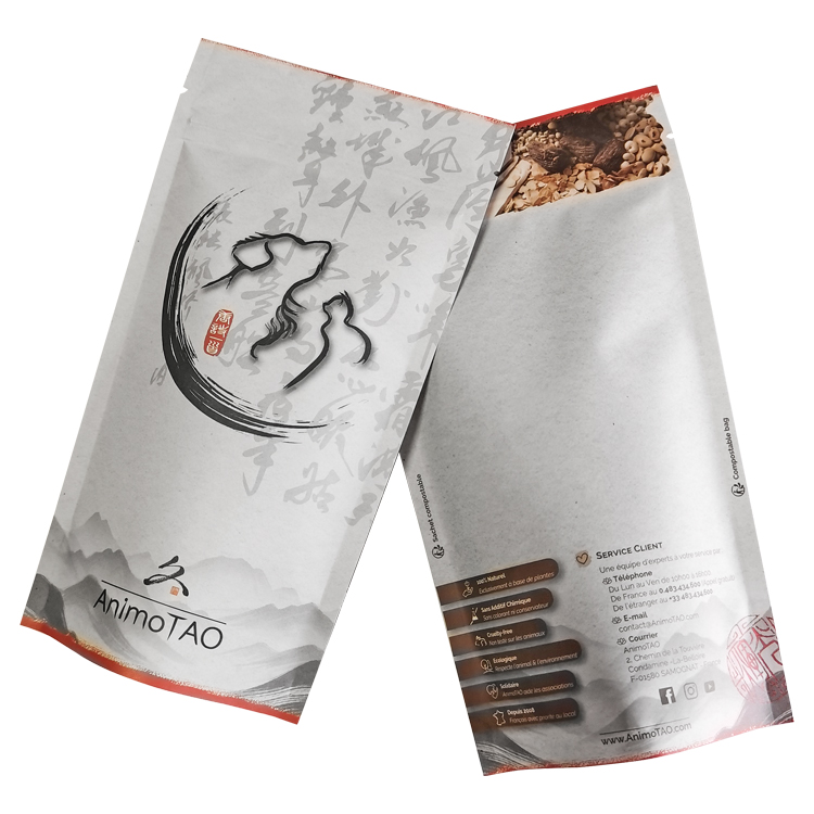 Custom 100% Compostable White Kraft Stand-Up Pouch (120 Micron) with PLA Zipper for Pet Herbal Supplements & Botanicals Gallery 4