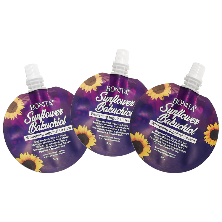 Custom Die-Cut Round Cosmetic Spout Pouch (MOPP/VMPET/PE) for 30g Skincare Cream Gallery 5
