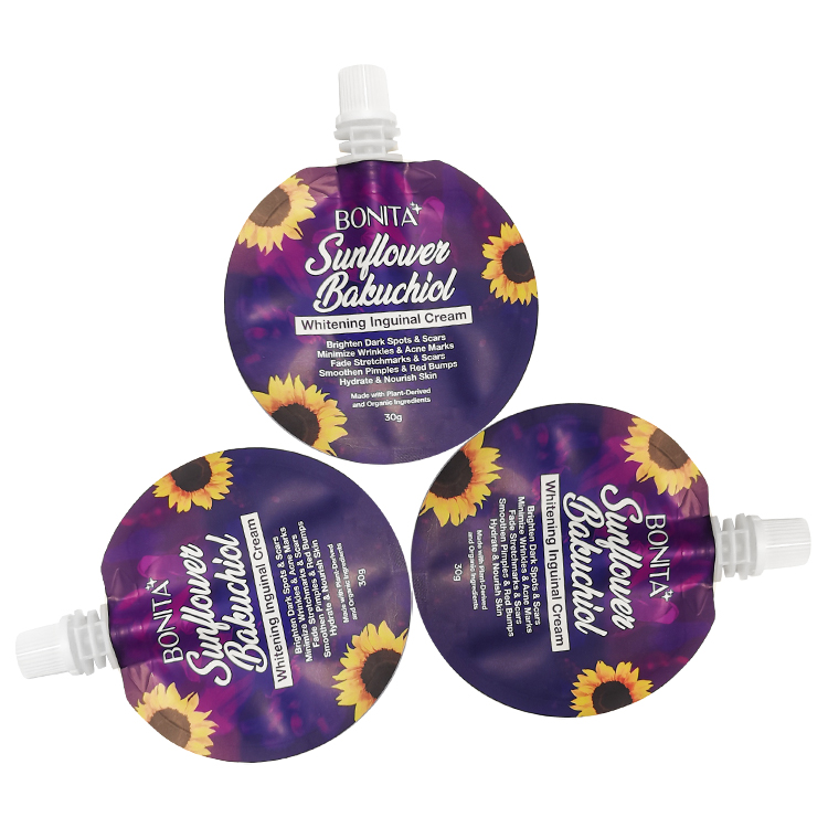 Custom Die-Cut Round Cosmetic Spout Pouch (MOPP/VMPET/PE) for 30g Skincare Cream Gallery 3