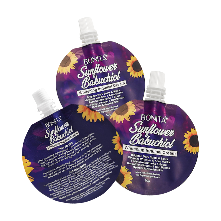 Custom Die-Cut Round Cosmetic Spout Pouch (MOPP/VMPET/PE) for 30g Skincare Cream Gallery 6
