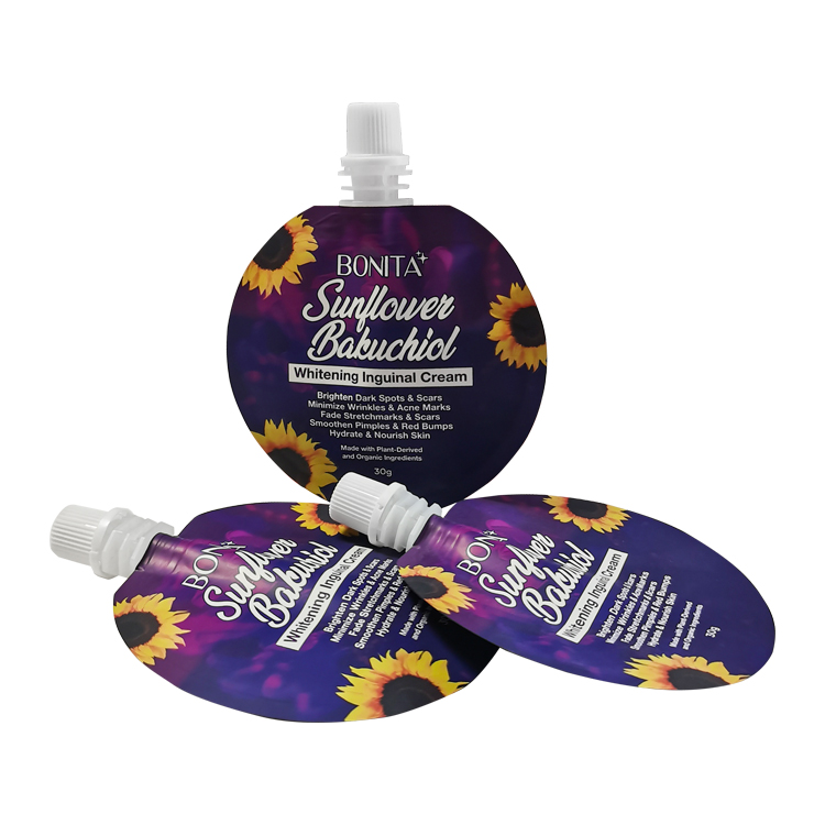 Custom Die-Cut Round Cosmetic Spout Pouch (MOPP/VMPET/PE) for 30g Skincare Cream Gallery 2