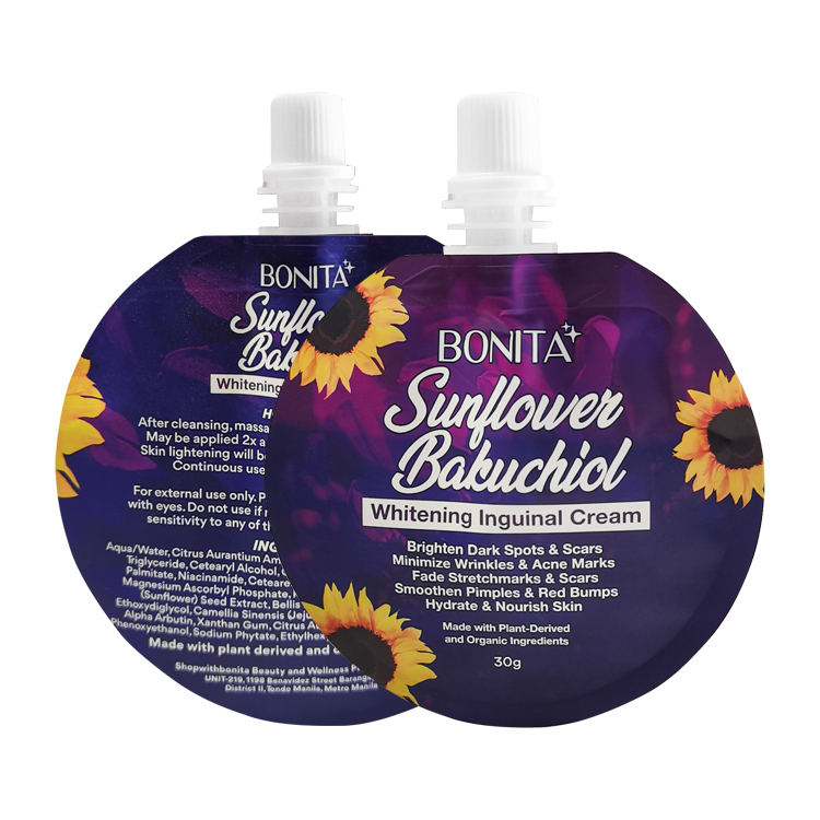 Custom Die-Cut Round Cosmetic Spout Pouch (MOPP/VMPET/PE) for 30g Skincare Cream