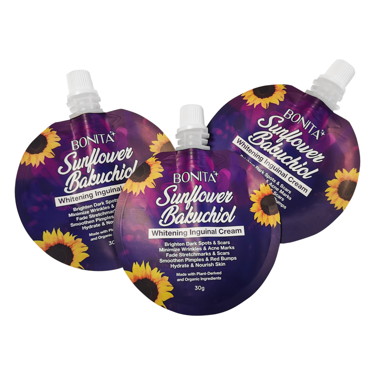 Custom Die-Cut Round Cosmetic Spout Pouch (MOPP/VMPET/PE) for 30g Skincare Cream Gallery 4