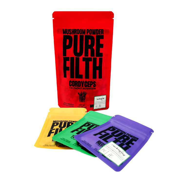 Custom Digital Printed 100% Recyclable Stand-Up Pouch (Mono-PE) for 100g Organic Mushroom Powders Gallery 5