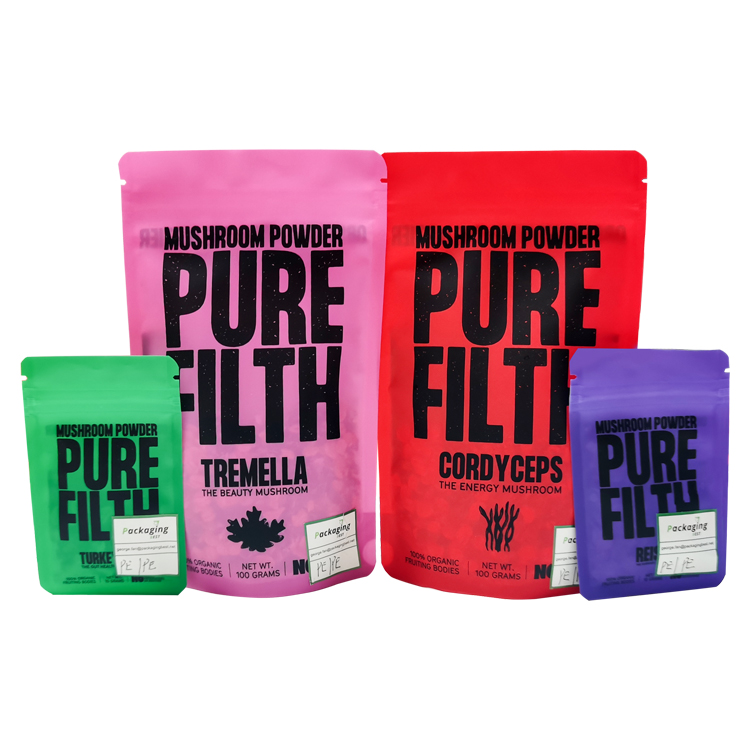 Custom Digital Printed 100% Recyclable Stand-Up Pouch (Mono-PE) for 100g Organic Mushroom Powders Gallery 2