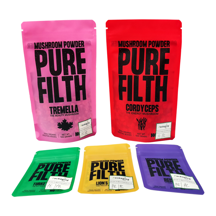 Custom Digital Printed 100% Recyclable Stand-Up Pouch (Mono-PE) for 100g Organic Mushroom Powders Gallery 3