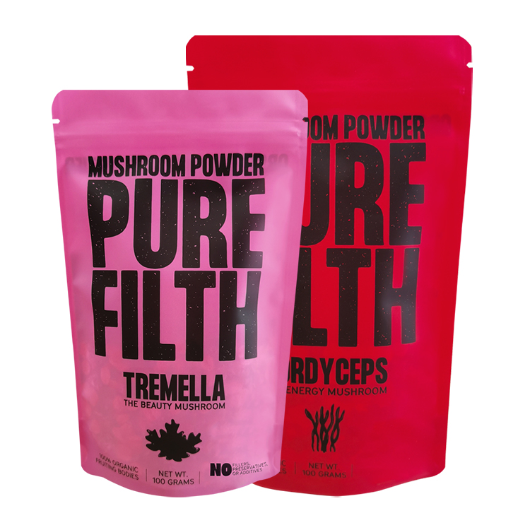 Custom Digital Printed 100% Recyclable Stand-Up Pouch (Mono-PE) for 100g Organic Mushroom Powders