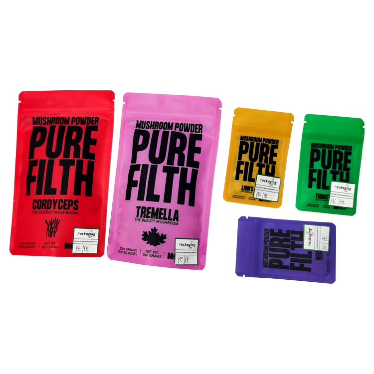 Custom Digital Printed 100% Recyclable Stand-Up Pouch (Mono-PE) for 100g Organic Mushroom Powders Gallery 4