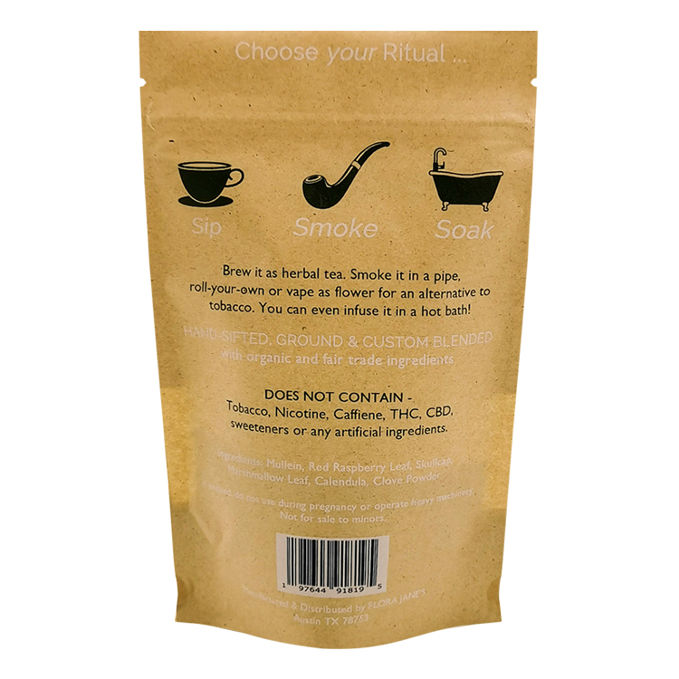 Custom Digital Printed Brown Kraft Stand-Up Pouch (140 Micron) with Clear Window for 1oz Resealable Herbal Blends & Loose Tea Gallery 4