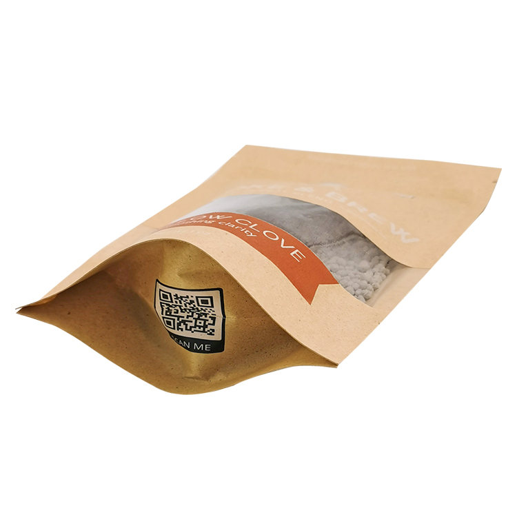 Custom Digital Printed Brown Kraft Stand-Up Pouch (140 Micron) with Clear Window for 1oz Resealable Herbal Blends & Loose Tea Gallery 6