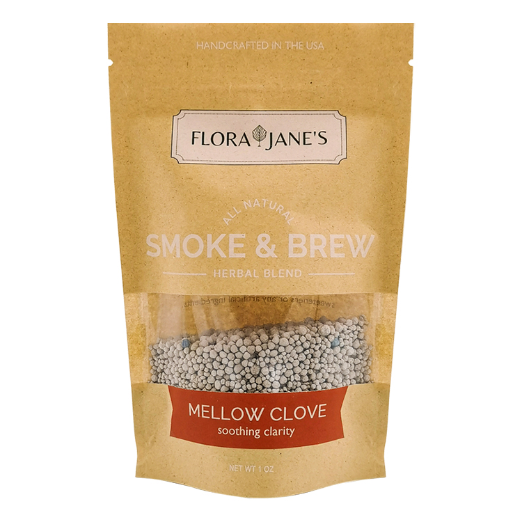 Custom Digital Printed Brown Kraft Stand-Up Pouch (140 Micron) with Clear Window for 1oz Resealable Herbal Blends & Loose Tea Gallery 3