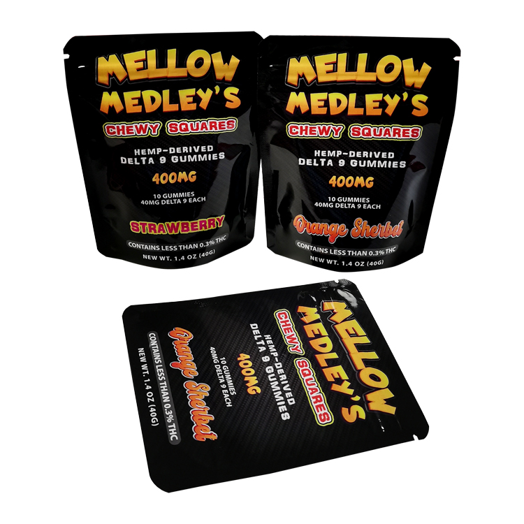 Custom Digital Printed Glossy Stand-Up Pouch (PET/VMPET/PE) with Zipper for 10ct Hemp Delta-9 Gummies & Edibles Gallery 2