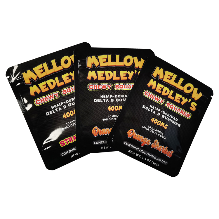 Custom Digital Printed Glossy Stand-Up Pouch (PET/VMPET/PE) with Zipper for 10ct Hemp Delta-9 Gummies & Edibles Gallery 4