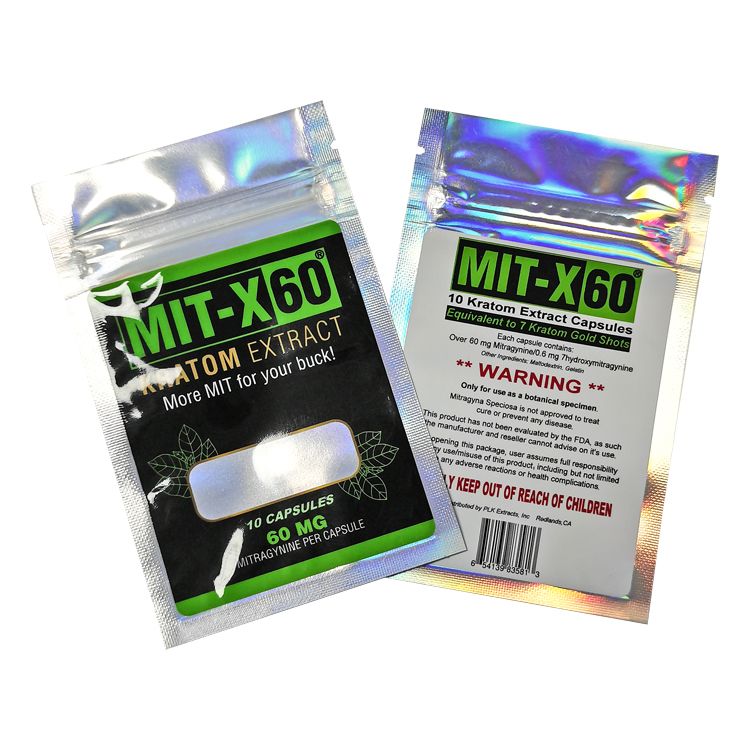 Custom Digital Printed Holographic 3-Side Seal Pouch (7x10.8cm) with Clear Window for 10ct Supplement Capsules Gallery 3