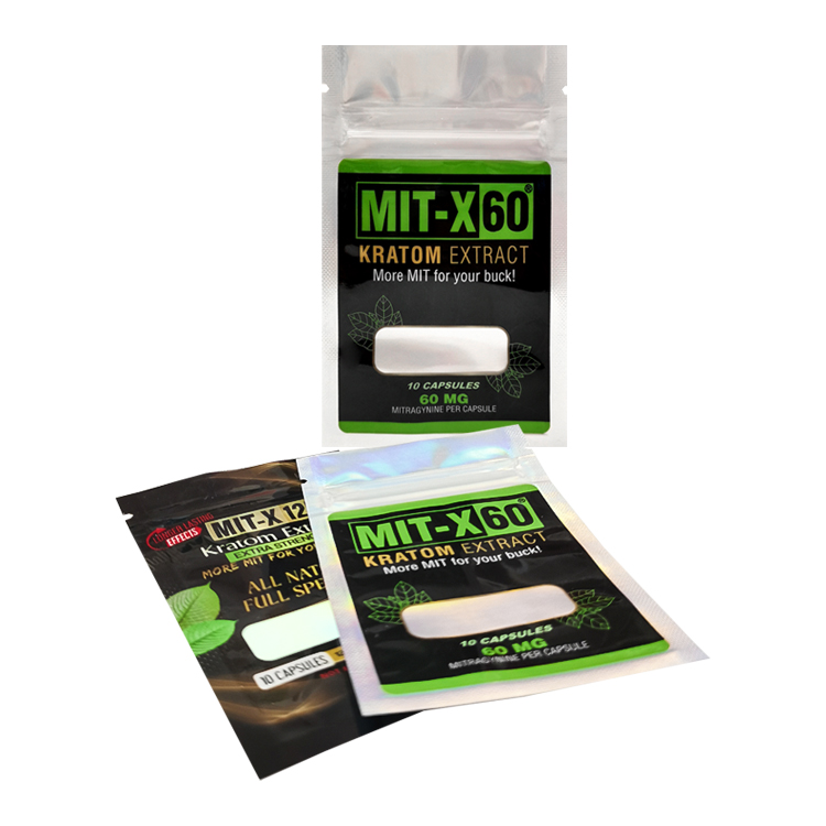 Custom Digital Printed Holographic 3-Side Seal Pouch (7x10.8cm) with Clear Window for 10ct Supplement Capsules Gallery 2