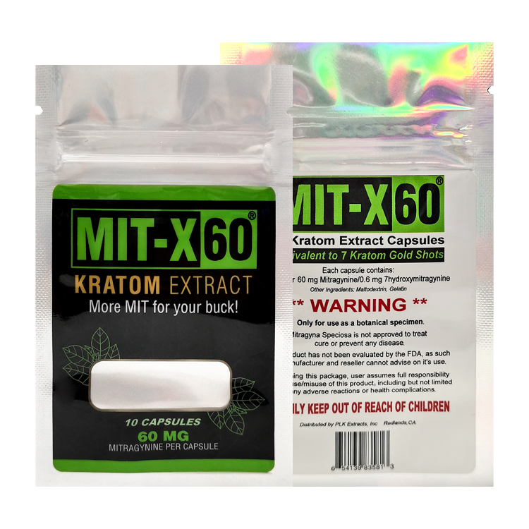 Custom Digital Printed Holographic 3-Side Seal Pouch (7x10.8cm) with Clear Window for 10ct Supplement Capsules