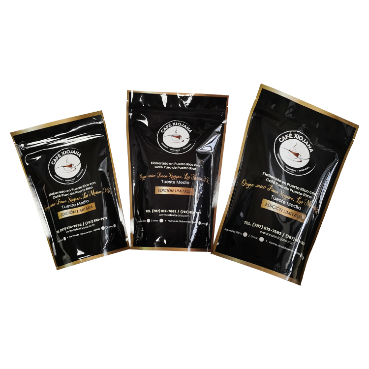 Custom Digital Printed Matte Black & Gold Stand-Up Coffee Pouch (PET/VMPET/PE) with Degassing Valve Gallery 5
