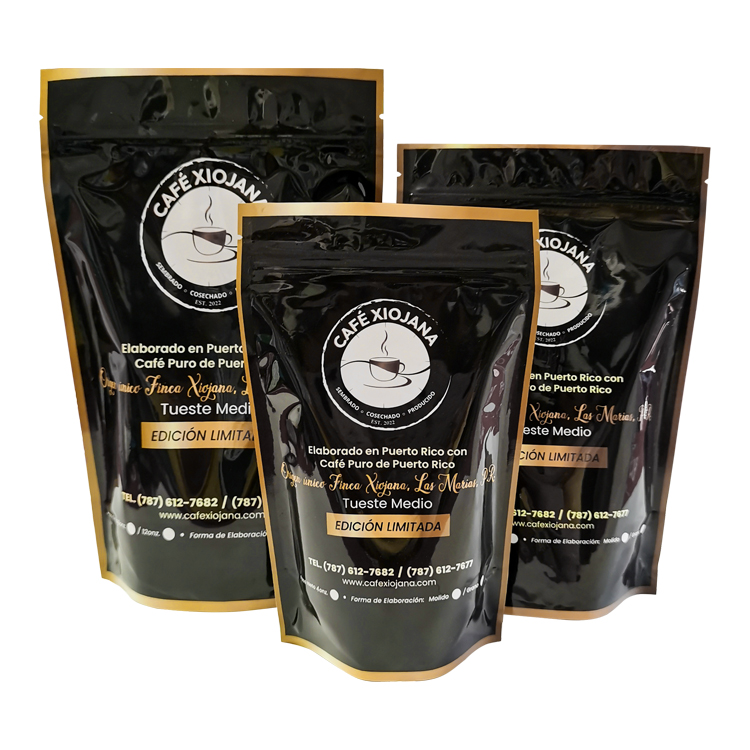 Custom Digital Printed Matte Black & Gold Stand-Up Coffee Pouch (PET/VMPET/PE) with Degassing Valve Gallery 3