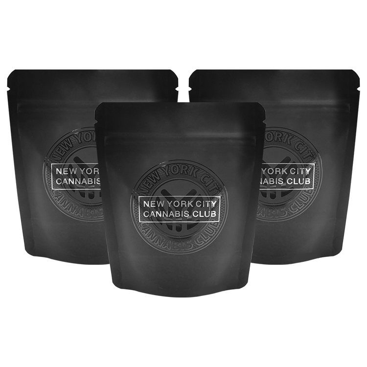 Custom Digital Printed Matte Black Stand-Up Pouch (150 Micron) with Spot UV and Silver Foiling for 3.5g Cannabis Flower & Edibles Gallery 2