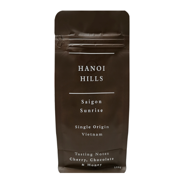 Custom Digital Printed Matte Flat Bottom Coffee Pouch with Valve & Side Zipper for 250g Specialty Beans