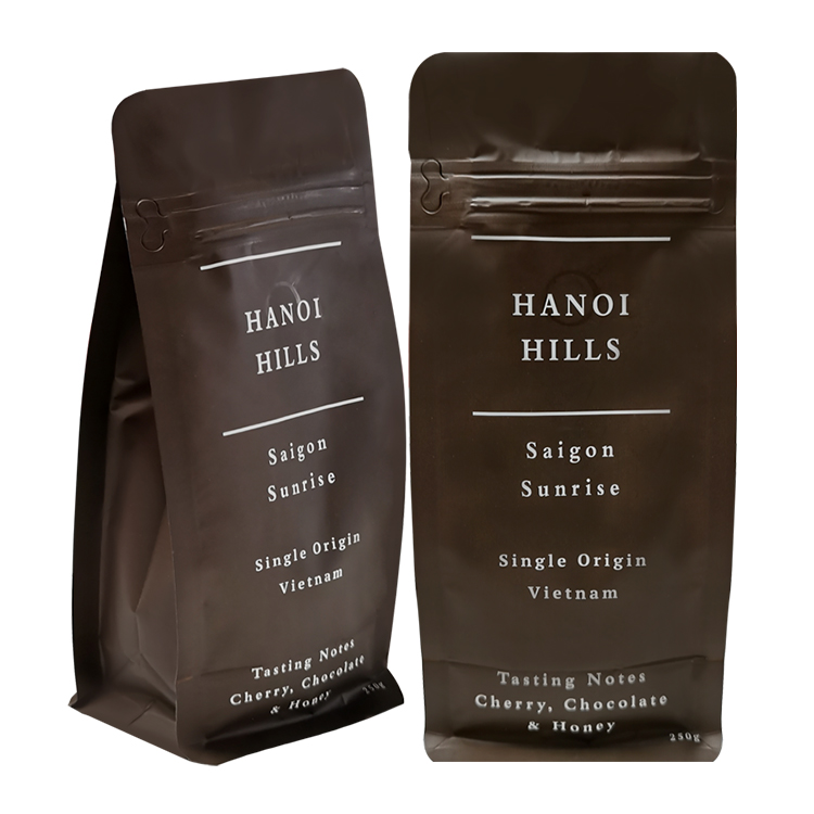 Custom Digital Printed Matte Flat Bottom Coffee Pouch with Valve & Side Zipper for 250g Specialty Beans Gallery 3