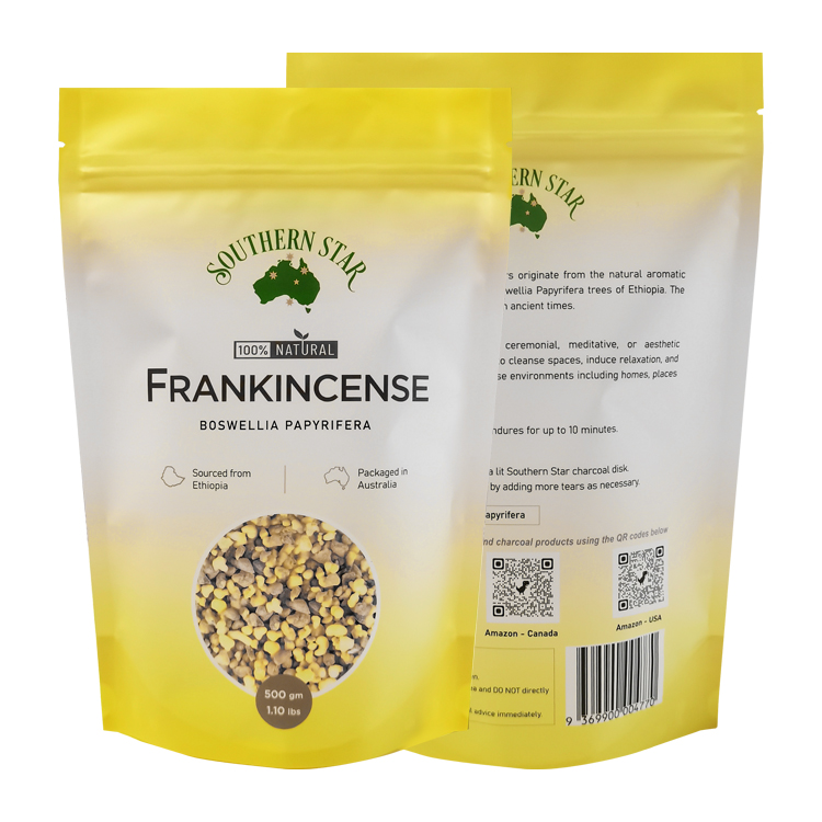 Custom Digital Printed Matte Stand-Up Pouch (120 Micron) with Clear Window for 500g Natural Frankincense Resins